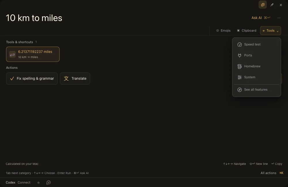 Padhow Tools menu listing Speed test, Ports, Homebrew and System